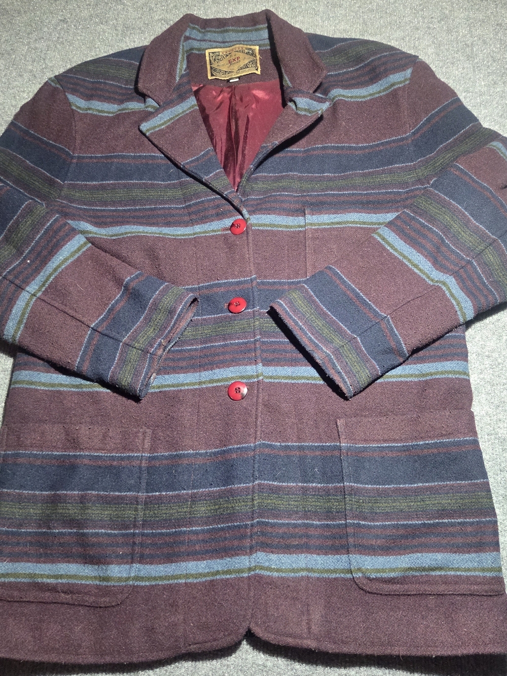 Vintage 90s Express Compagnie Internationale Wool Blend Striped Coat Jacket Medi